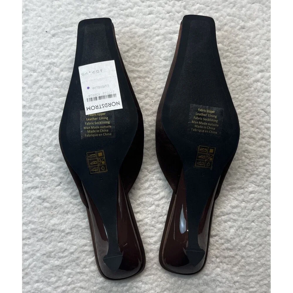 Jeffrey Campbell Heels Womens 8 Brown Satin Esmerelda Square Mules Kitten Heel